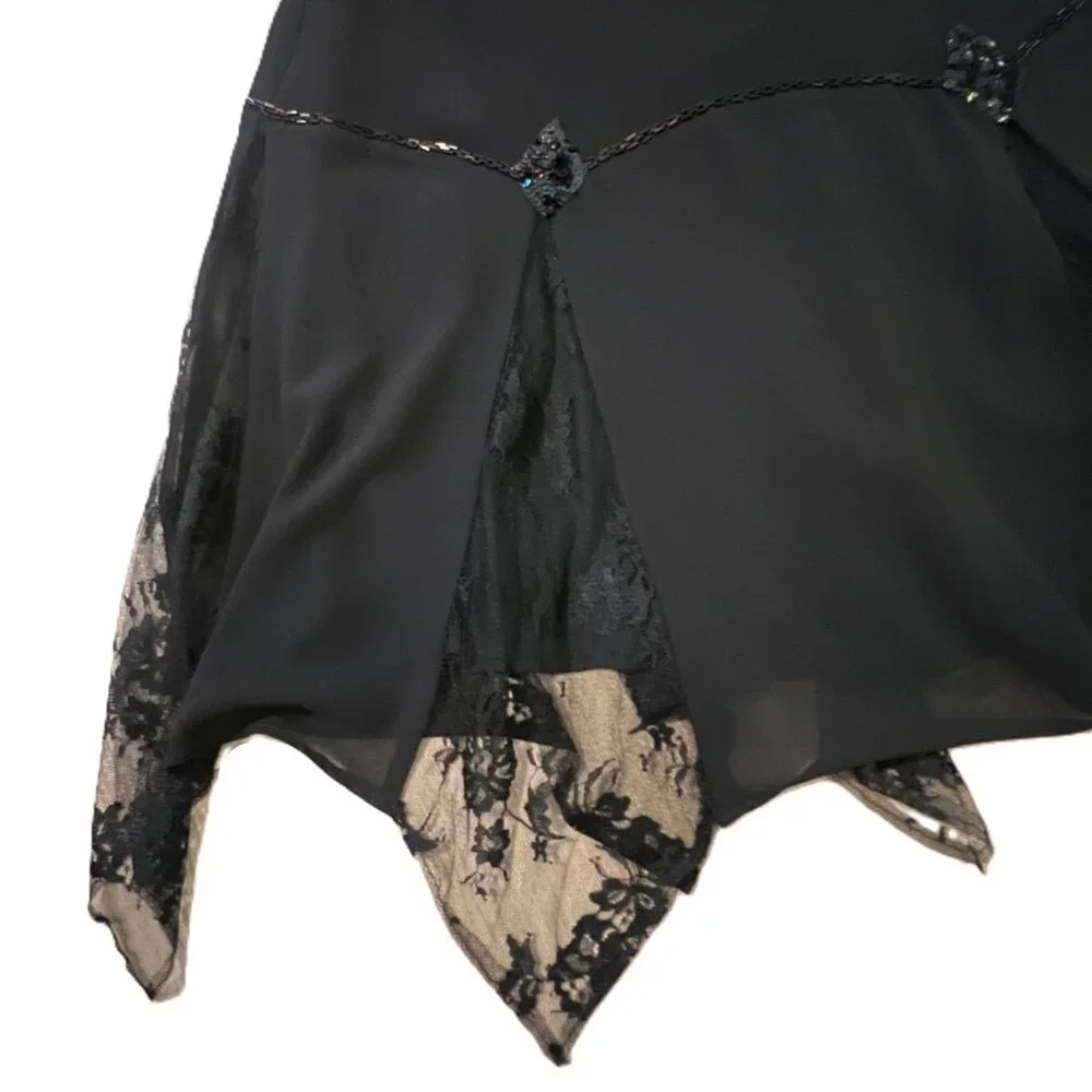 Unique Vintage Flapper Style Dress 2X Black Beaded Sleeveless Lace Sequins Jewel - Picture 11 of 14